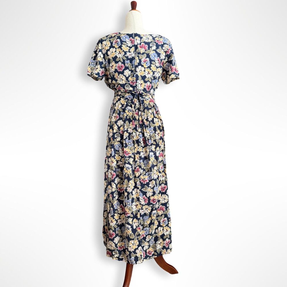 VTG 90s Blue Floral Cap Sleeve Button Front Maxi Dress, S Cottagecore Butter Mom - Picture 4 of 8